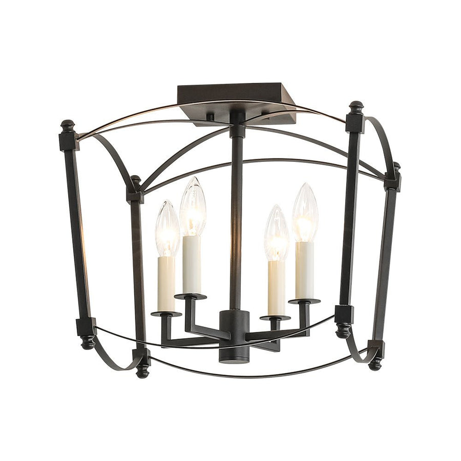 Farmhouze Light - Vintage Elegant 4 - Light Candle Style Square Cage Semi Flush - Ceiling Light - Black - 