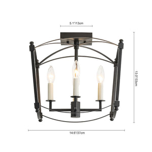 Farmhouze Light - Vintage Elegant 4 - Light Candle Style Square Cage Semi Flush - Ceiling Light - Black - 