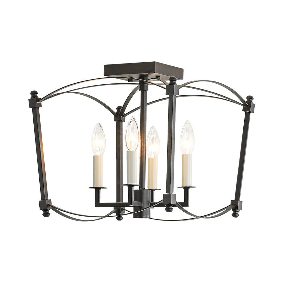 Farmhouze Light - Vintage Elegant 4 - Light Candle Style Square Cage Semi Flush - Ceiling Light - Black - 