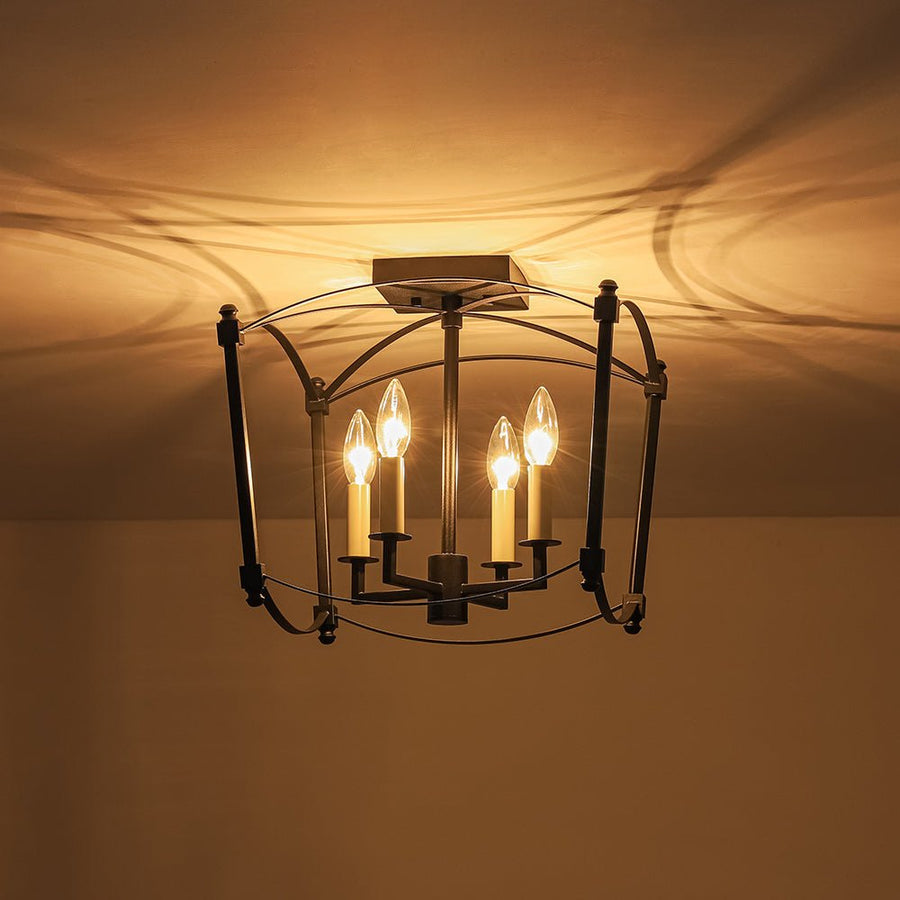 Farmhouze Light - Vintage Elegant 4 - Light Candle Style Square Cage Semi Flush - Ceiling Light - Black - 