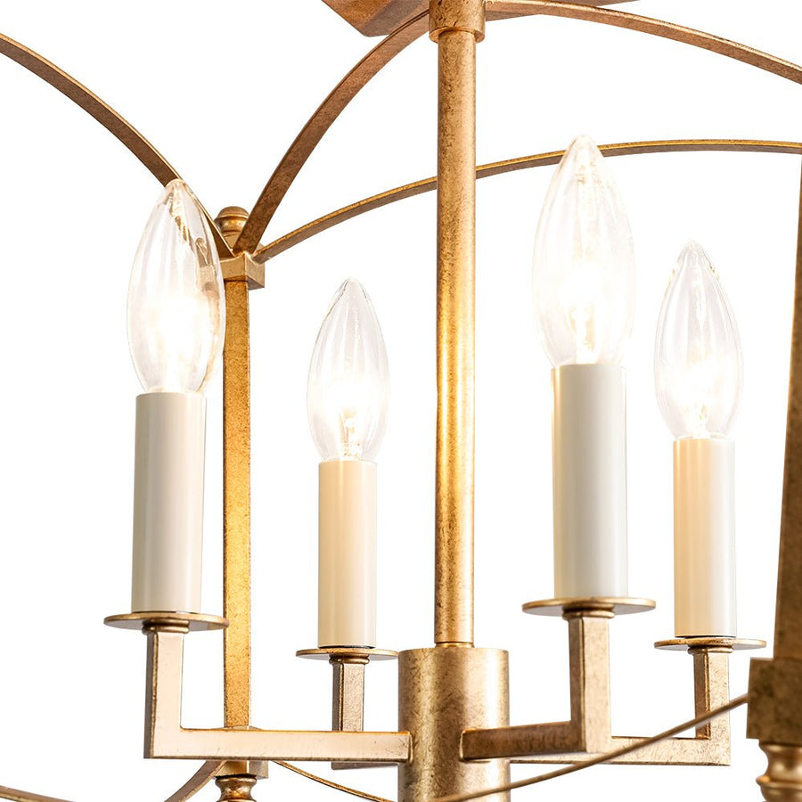 Farmhouze Light - Vintage Elegant 4 - Light Candle Style Square Cage Semi Flush - Ceiling Light - Brass - 