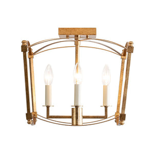 Farmhouze Light - Vintage Elegant 4 - Light Candle Style Square Cage Semi Flush - Ceiling Light - Brass - 