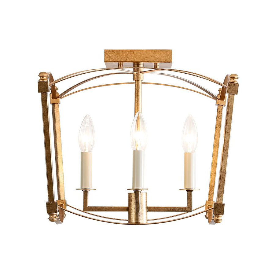 Farmhouze Light - Vintage Elegant 4 - Light Candle Style Square Cage Semi Flush - Ceiling Light - Brass - 