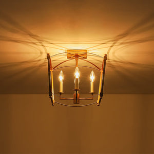 Farmhouze Light - Vintage Elegant 4 - Light Candle Style Square Cage Semi Flush - Ceiling Light - Brass - 