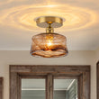 Load image into Gallery viewer, Farmhouze Light-Vintage Hand-Blown Molten Amber Glass Shade Ceiling Light-Ceiling Light-Drum - 1 Pack-
