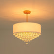 Load image into Gallery viewer, Farmhouze Light-Vintage Luxe Crystal White Fabric Drum Lantern Pendant-Chandelier-17.7 in-
