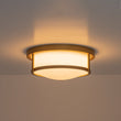 Load image into Gallery viewer, Farmhouze Light-Vintage Opal Glass Drum Dimmable LED Semi Flush Mount-Ceiling Light-Brass-
