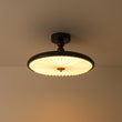Load image into Gallery viewer, Farmhouze Light-Vintage Round Pleated Dimmable LED Black Semi Flush Mount-Ceiling Light-Black-
