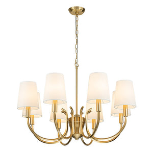 Farmhouze Light-White Fabric Shade Brass 8-Light Candle Style Chandelier-Chandelier-Brass-