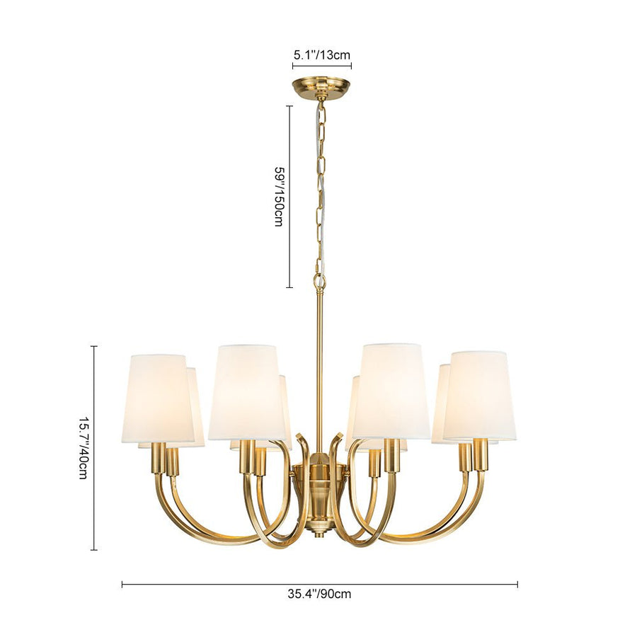 Farmhouze Light-White Fabric Shade Brass 8-Light Candle Style Chandelier-Chandelier-Brass-