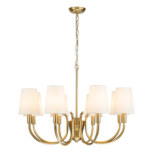 Farmhouze Light-White Fabric Shade Brass 8-Light Candle Style Chandelier-Chandelier-Brass-