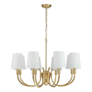 Farmhouze Light-White Fabric Shade Brass 8-Light Candle Style Chandelier-Chandelier-Brass-