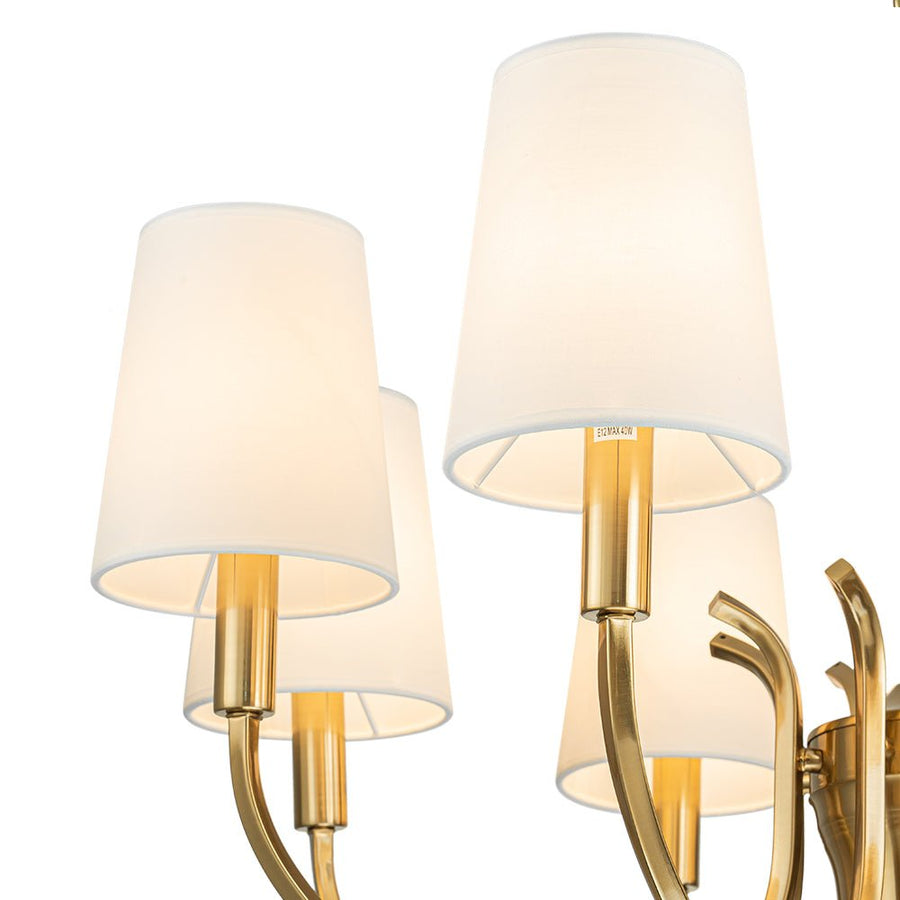 Farmhouze Light-White Fabric Shade Brass 8-Light Candle Style Chandelier-Chandelier-Brass-