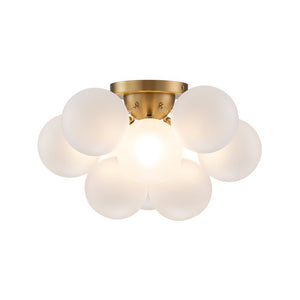 Farmhouze Light - White Glass Globe Cluster Bubble Semi - Flush Mount - Ceiling Light - Brass - 