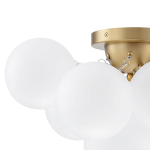 Farmhouze Light - White Glass Globe Cluster Bubble Semi - Flush Mount - Ceiling Light - Brass - 