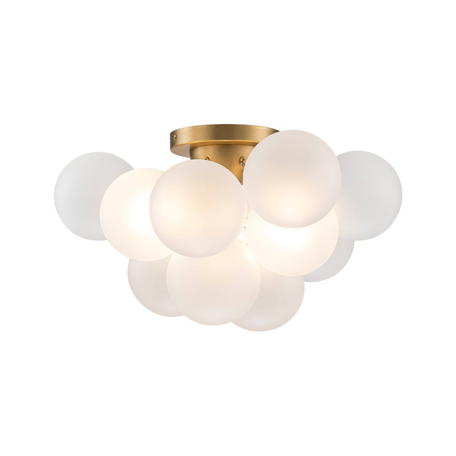 Farmhouze Light - White Glass Globe Cluster Bubble Semi - Flush Mount - Ceiling Light - Brass - 