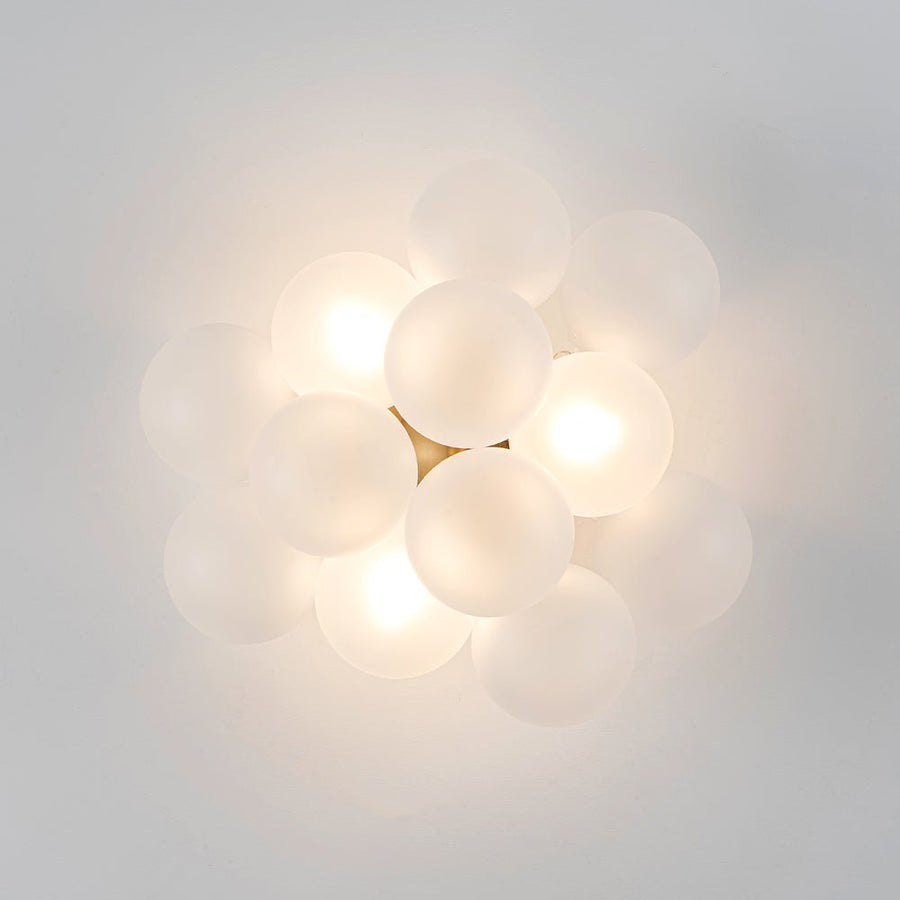 Farmhouze Light - White Glass Globe Cluster Bubble Semi - Flush Mount - Ceiling Light - Brass - 