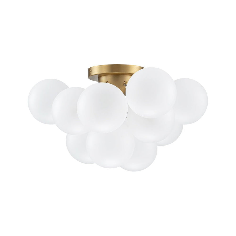 Farmhouze Light - White Glass Globe Cluster Bubble Semi - Flush Mount - Ceiling Light - Brass - 