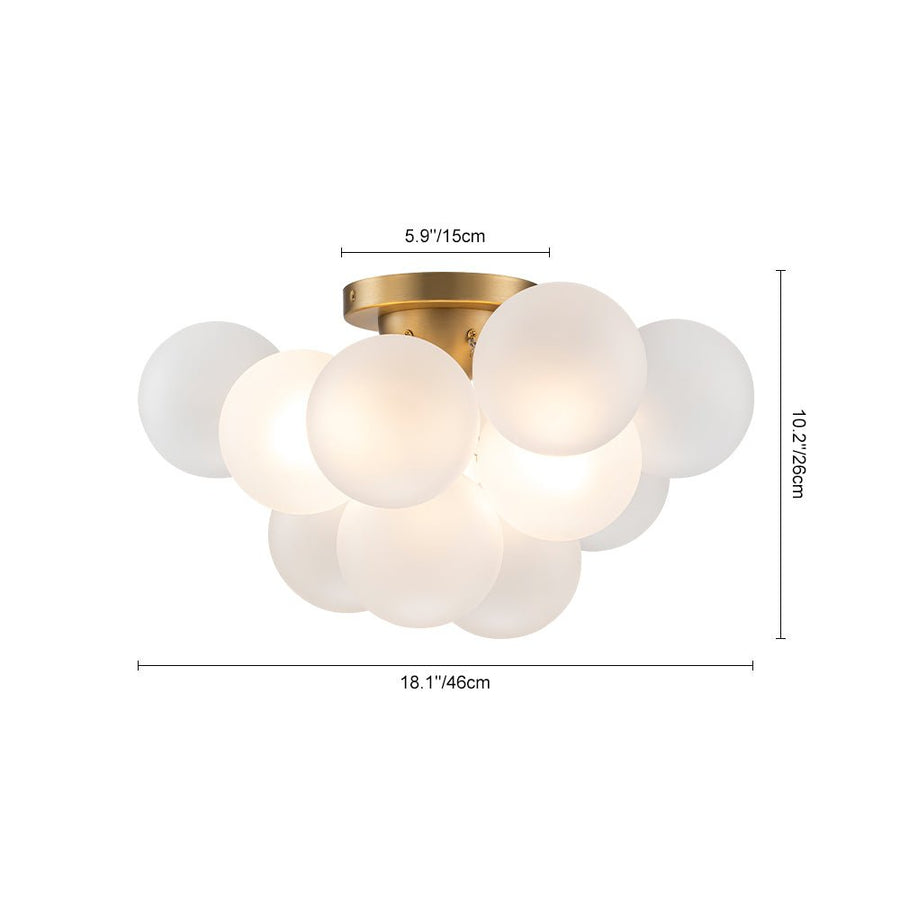 Farmhouze Light - White Glass Globe Cluster Bubble Semi - Flush Mount - Ceiling Light - Brass - 