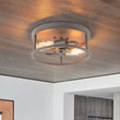 Load image into Gallery viewer, Farmhouze Light - Whitewashed Brown Wood Grain Drum Flush Mount Light - Ceiling Light - 11.8 in - 
