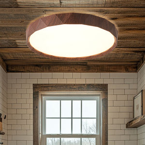 Farmhouse Dimmable LED Round Faux Wood Ceiling Light