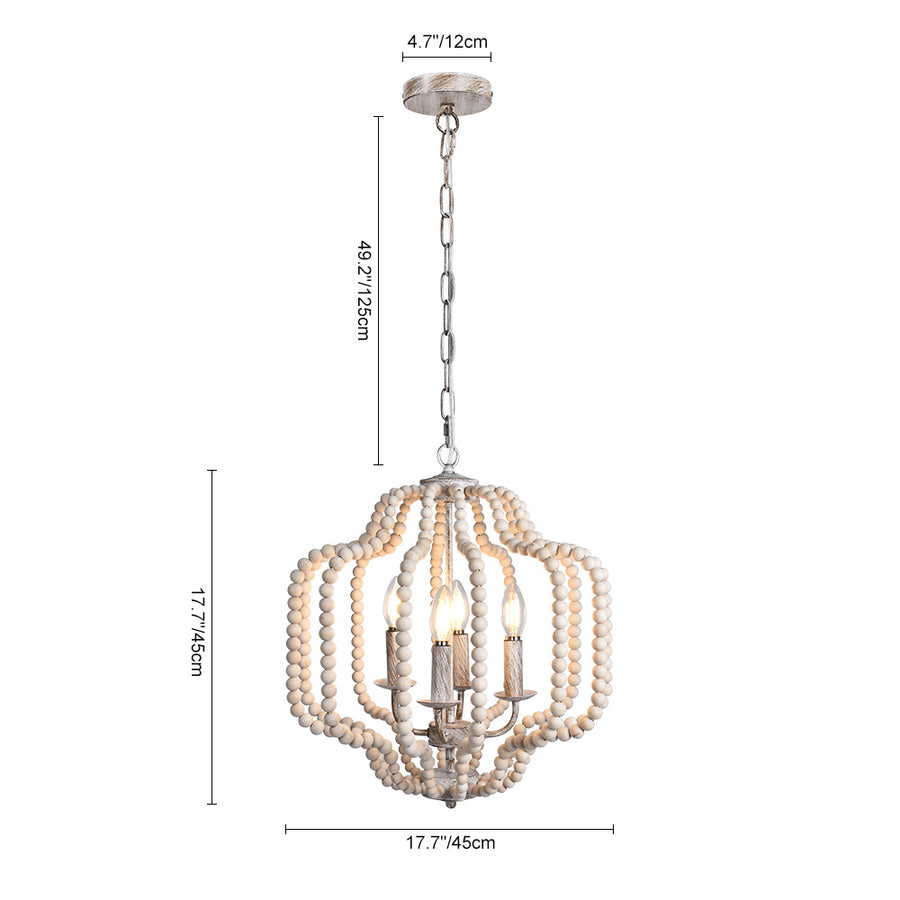 4-Light Bohemian Wood Bead Cage Chandelier