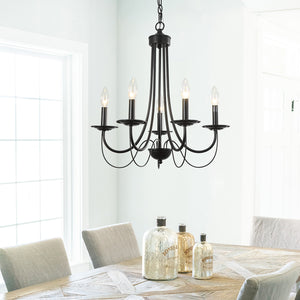 5 Light Candle Black Metal Chandelier