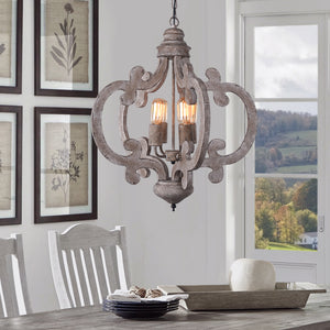 Farmhouse Cottage Vintage Wood 4 Light Chandelier