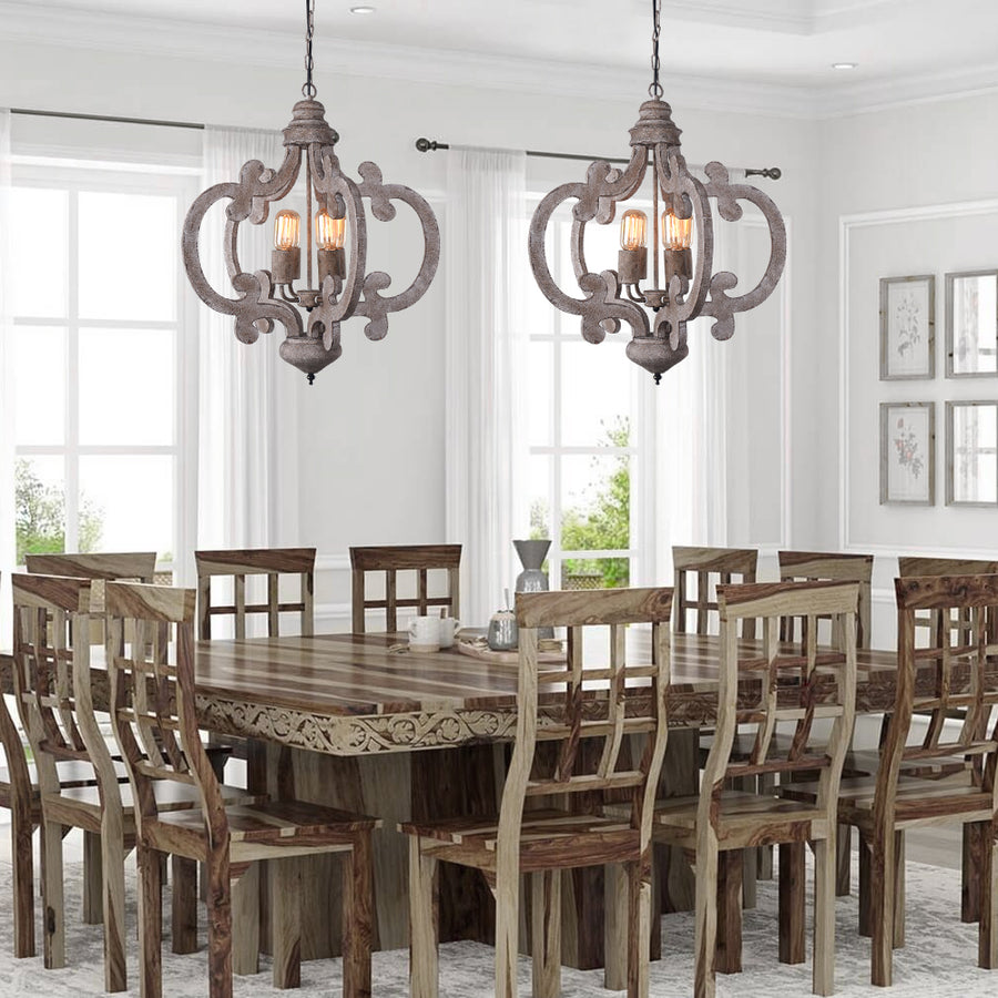 Farmhouse Cottage Vintage Wood 4 Light Chandelier