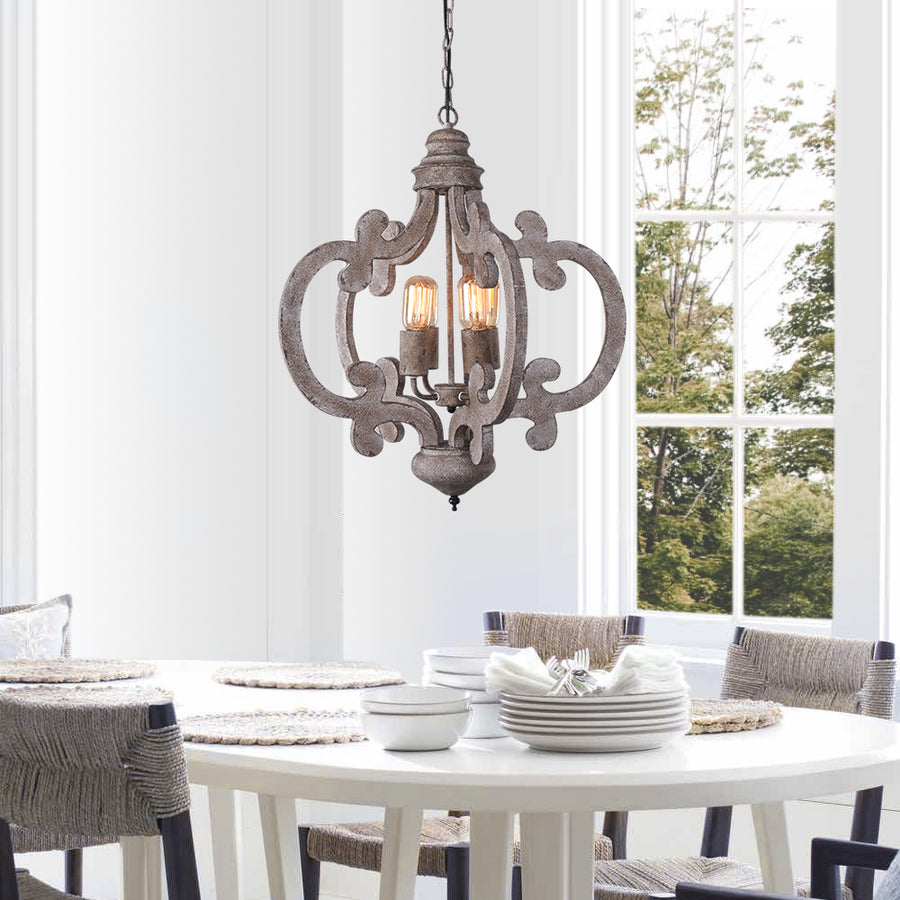Farmhouse Cottage Vintage Wood 4 Light Chandelier