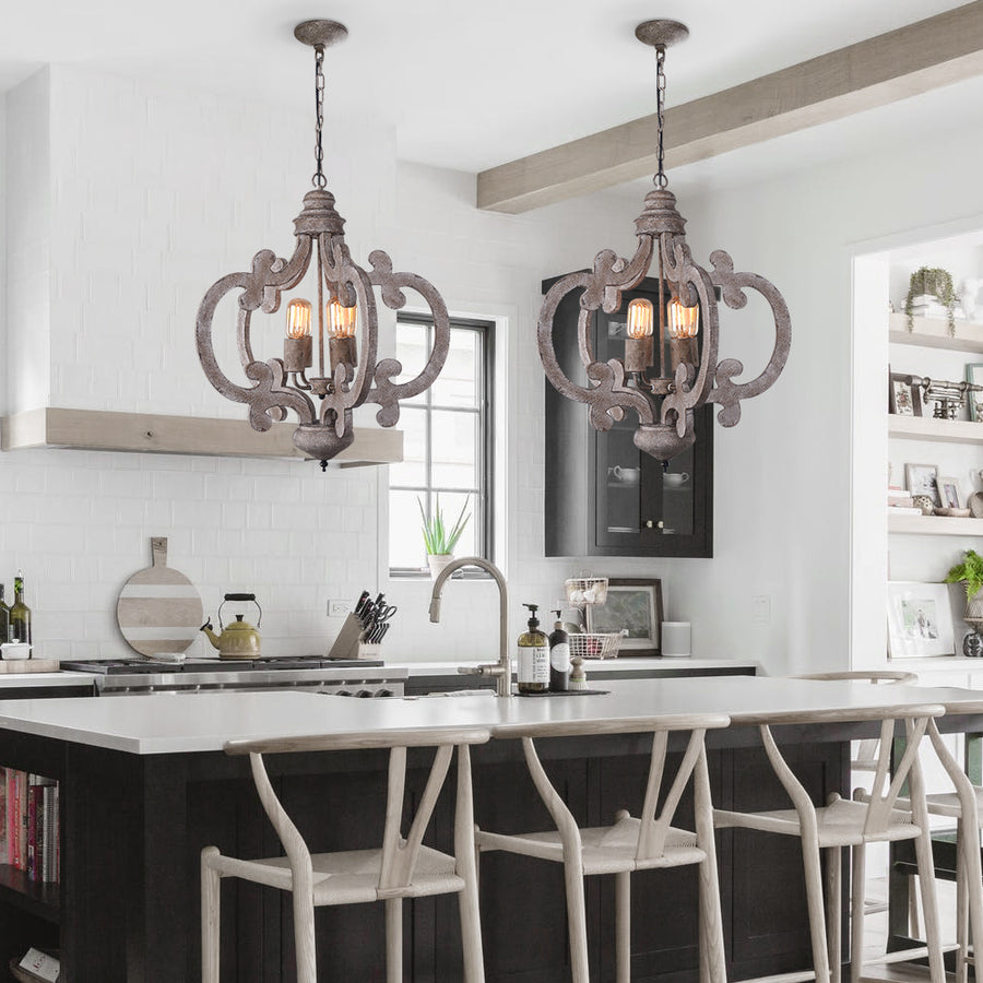 Farmhouse Cottage Vintage Wood 4 Light Chandelier
