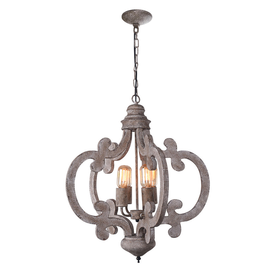 Farmhouse Cottage Vintage Wood 4 Light Chandelier