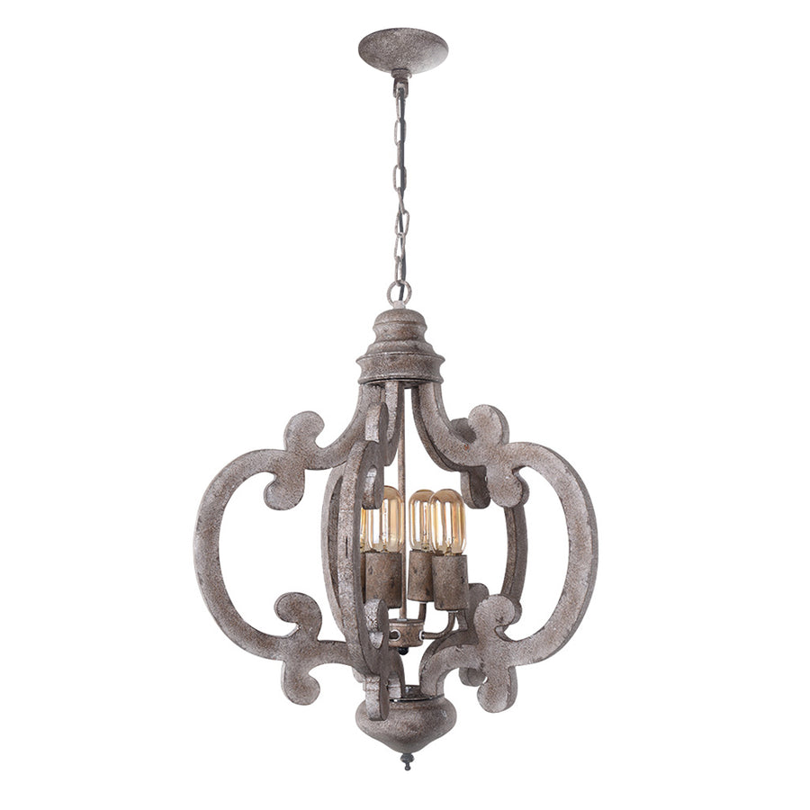 Farmhouse Cottage Vintage Wood 4 Light Chandelier