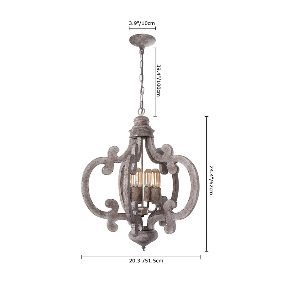 Farmhouse Cottage Vintage Wood 4 Light Chandelier