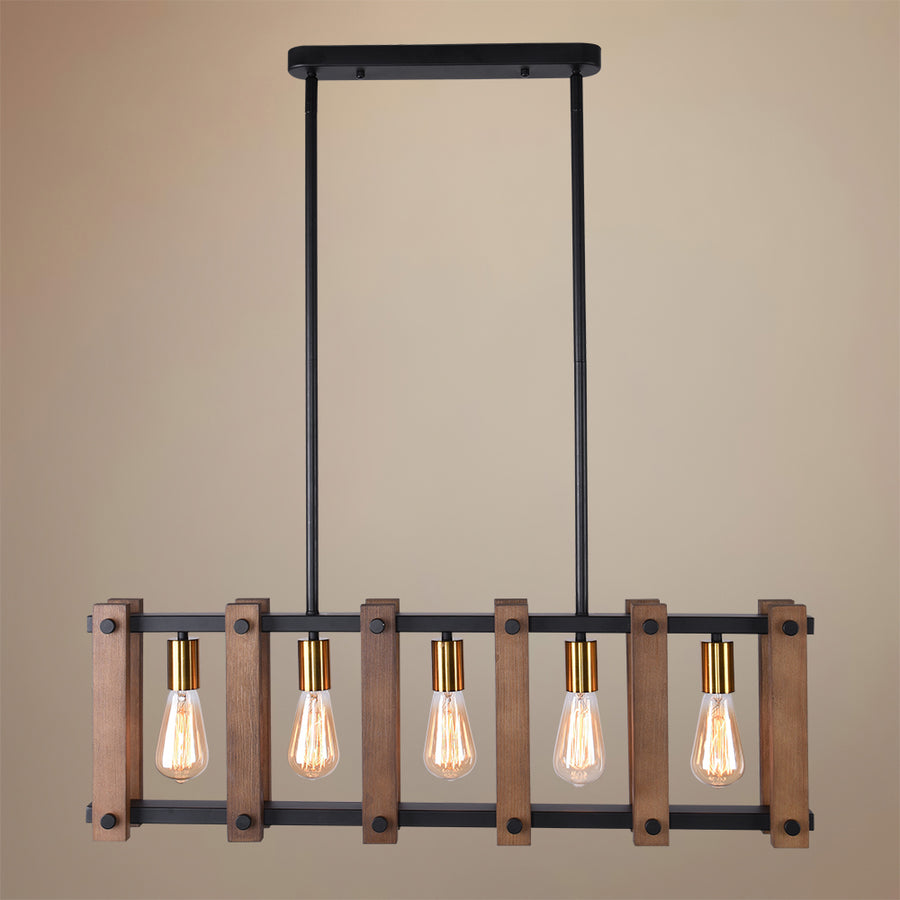 Farmhouse Industrial Linear Wood Pendant Light