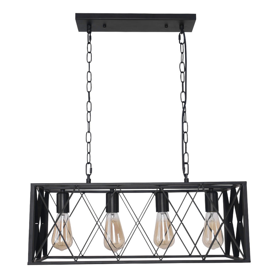 Farmhouse 4-Light Kitchen Island Black Rectangle Linear Pendant