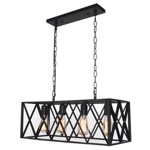 Farmhouse 4-Light Kitchen Island Black Rectangle Linear Pendant