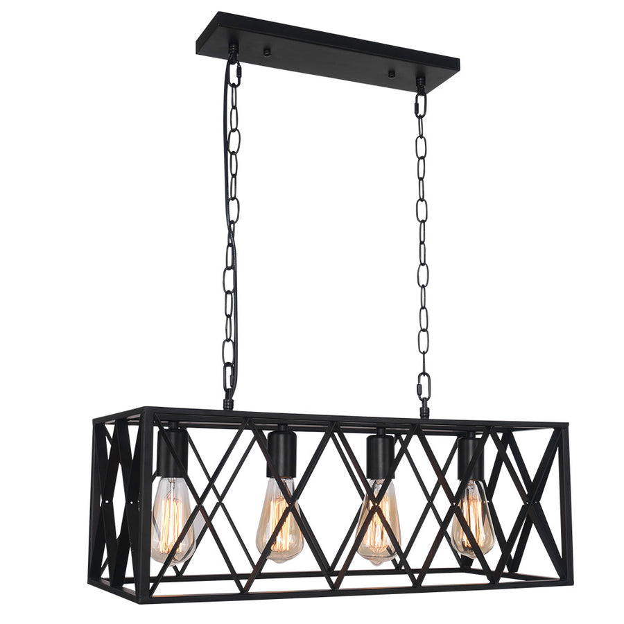 Farmhouse 4-Light Kitchen Island Black Rectangle Linear Pendant