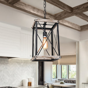 Farmhouse Rustic Square Wooden Pendant Light