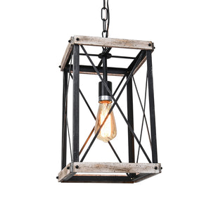 Farmhouse Rustic Square Wooden Pendant Light