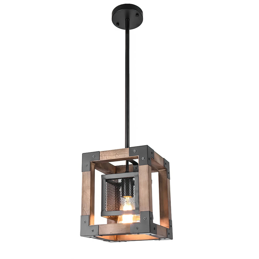 Farmhouse Wood Rectangle Lantern Pendant Light