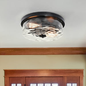 Drum Hammered Glass Flush Mount