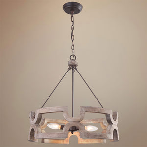 Rustic Wood Drum Pendant Light