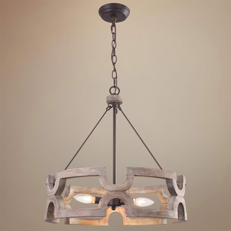 Rustic Wood Drum Pendant Light