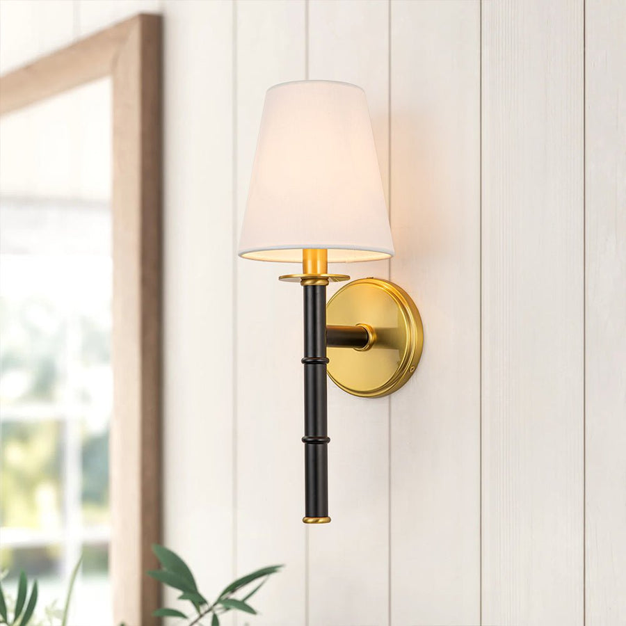 Farmhouze Light-1-Arm Aged Brass Linen Cone Shade Wall Sconce-Wall Sconce-1-Light-