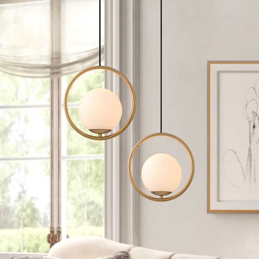 Farmhouze Light-1-Light Gold Circle Opal Glass Globe Pendant Light-Pendant-S-