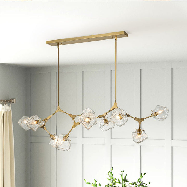 Farmhouze Light-10-Light Glass Ice Brass Branching Kitchen Island Pendant-Chandelier-10-Light-Brass (Pre-Order)