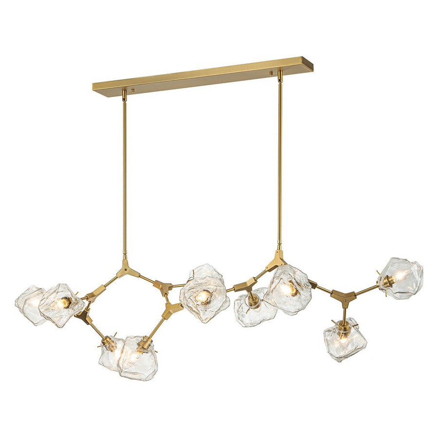 Farmhouze Light-10-Light Glass Ice Brass Branching Kitchen Island Pendant-Chandelier-10-Light-Brass (Pre-Order)