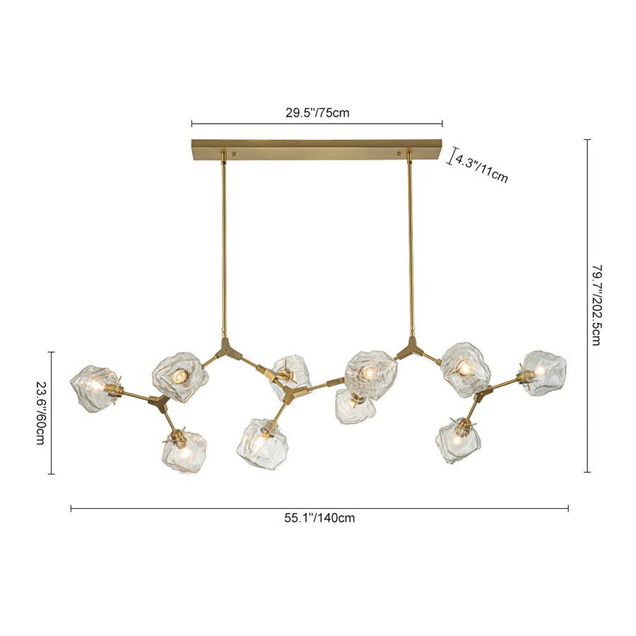 Farmhouze Light-10-Light Glass Ice Brass Branching Kitchen Island Pendant-Chandelier-10-Light-Brass (Pre-Order)