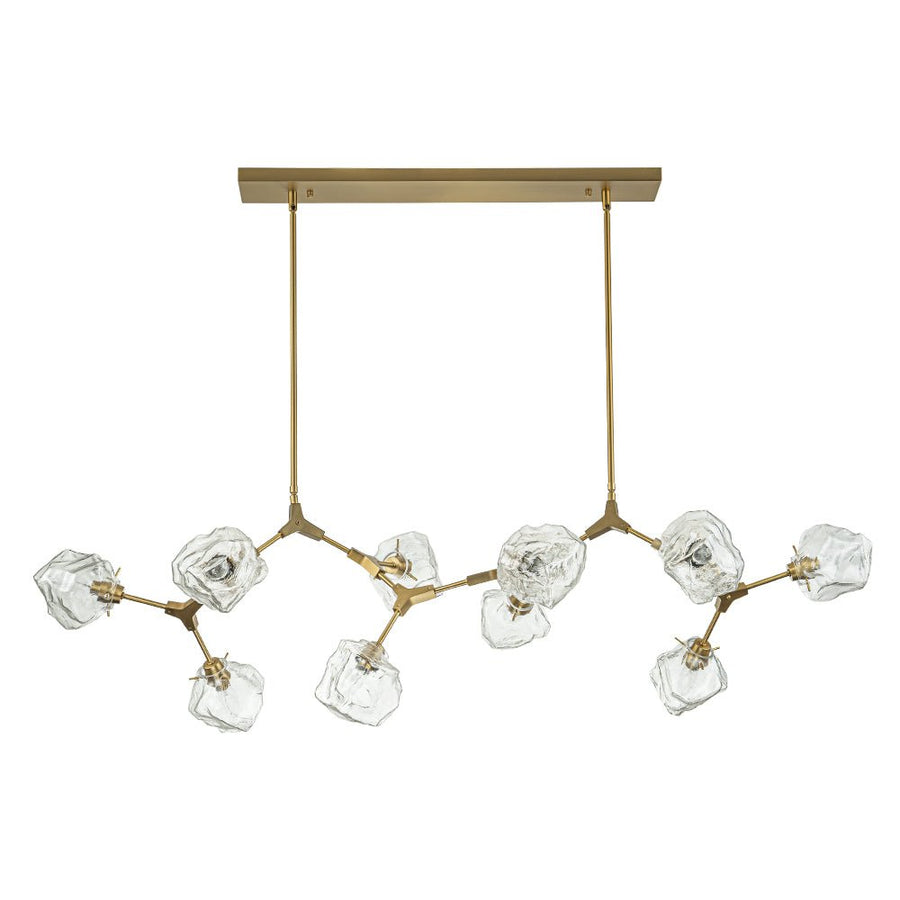 Farmhouze Light-10-Light Glass Ice Brass Branching Kitchen Island Pendant-Chandelier-10-Light-Brass (Pre-Order)